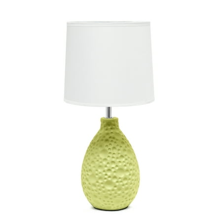 Simple Designs Textured Stucco Ceramic Oval Table Lamp Green: White Shade, Rotary Switch, ETL Listed