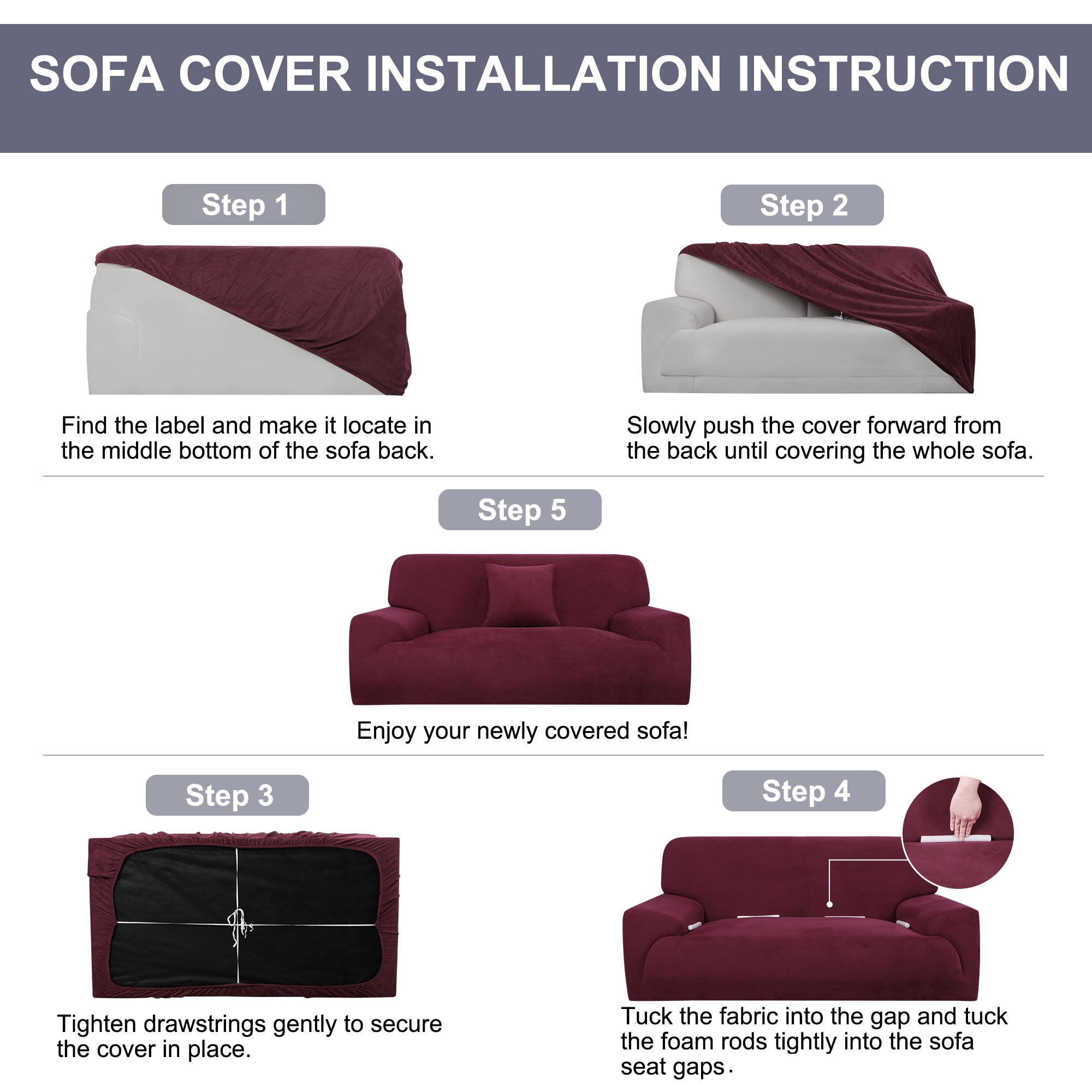 Unique Bargains 1-Piece Solid Transitional Stretch Slipcover Burgundy loveseats