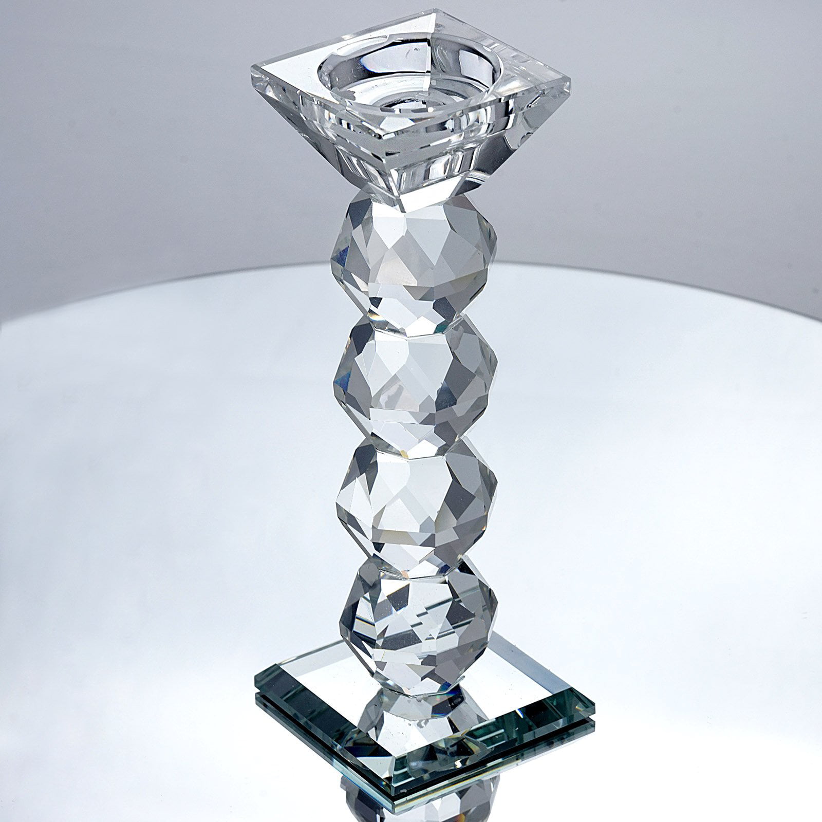 SILVER SHIMMER ROUND Crystal PRISM gem diamond BLING votive Candle holder cup 