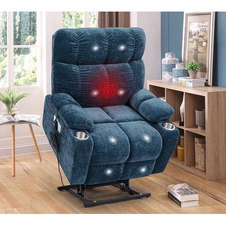 FFZ Dual OKIN Motor Power Lift Recliner Chair with Heat Massage, Infinite Position Lock, Blue