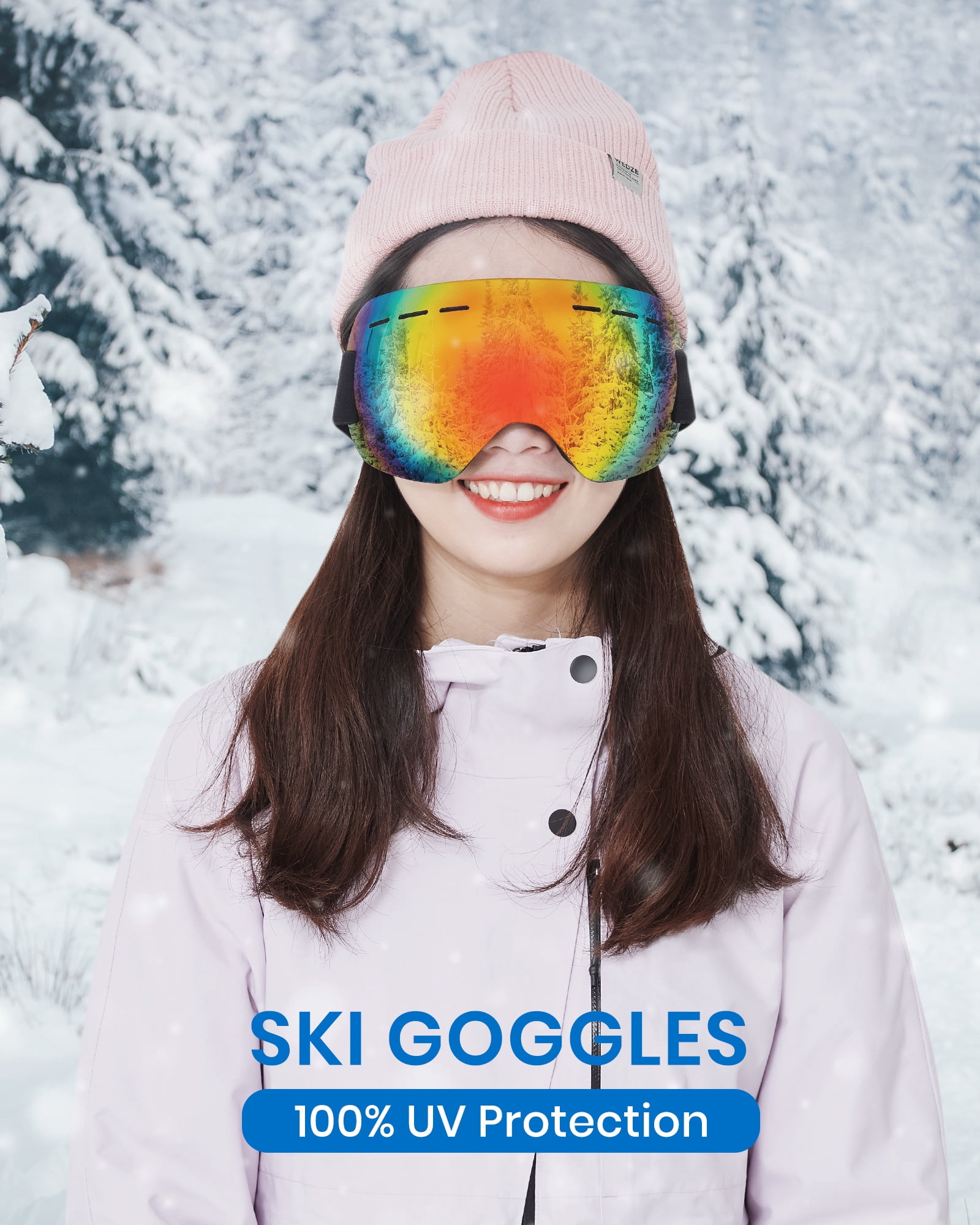 Cyxus Ski Goggles for Men Women 100% UV Protection Frameless Design Snowboard VTL18.6%（Red Lens）