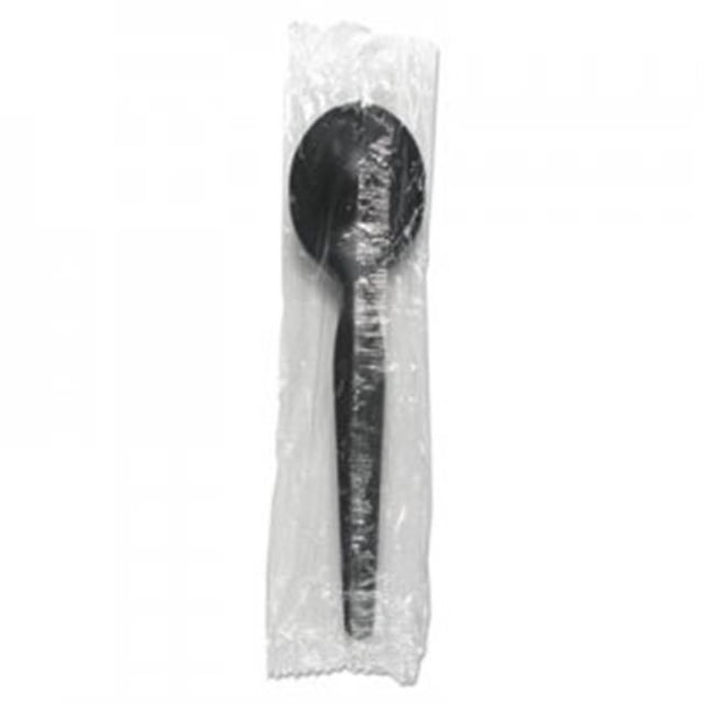 Boardwalk BWKSSHWPSBIW Heavyweight Wrapped Polystyrene Cutlery Soup Spoon, Black