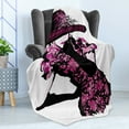 thumbnail image 4 of Fashion Soft Flannel Fleece Throw Blanket, Woman Furry Hat and Floral Dress Nostalgic Magazine Catwalk Look Feminine, Cozy Plush for Indoor and Outdoor Use, 70" x 90", Fuchsia Black, by Ambesonne, 4 of 5
