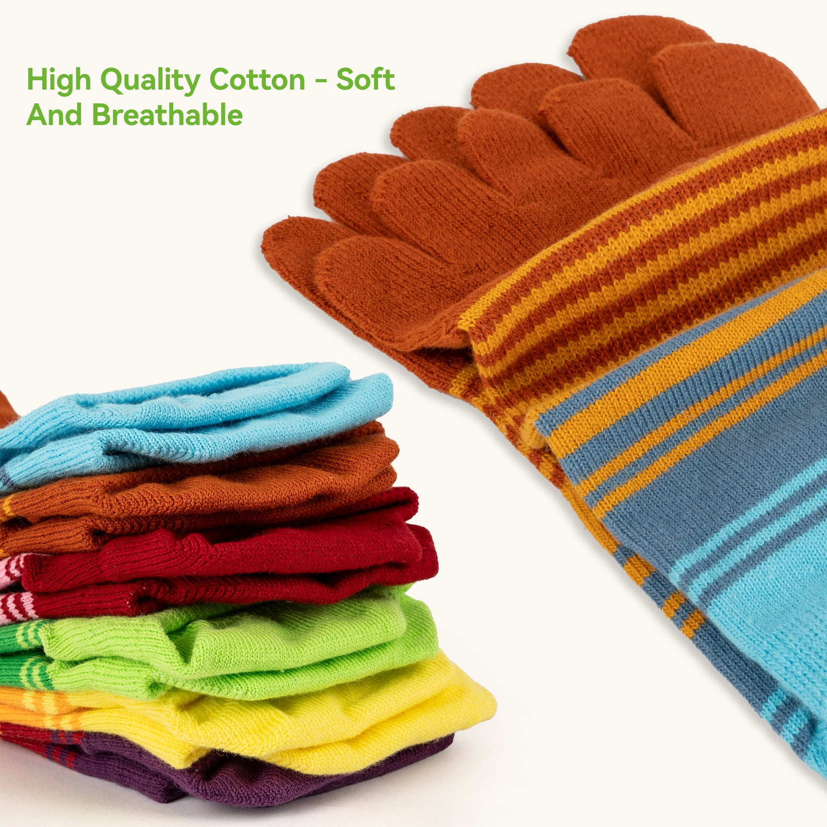 OpetHome Colorful Cotton Toe socks for women men, Ankle five toe socks 6 pairs Large
