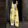 thumbnail image 2 of JULMCOMO Cotton Linen Jumpsuits for Women Pull On Floral Print Scoop Neck Comfy Loose Fit Rompers Tie Strap Vintage Casual Summer Overalls Yellow 2XL, 2 of 7