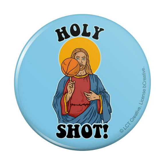 Holy Shot Basketball Jesus Funny Humor Pinback Button Pin