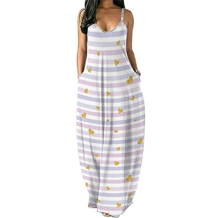 

Capreze Women Pajama Sleep Long Dress Nightgown Strap Nightdress Summer Sleeveless Nightshirt Lounge Maxi Dress with Pocket