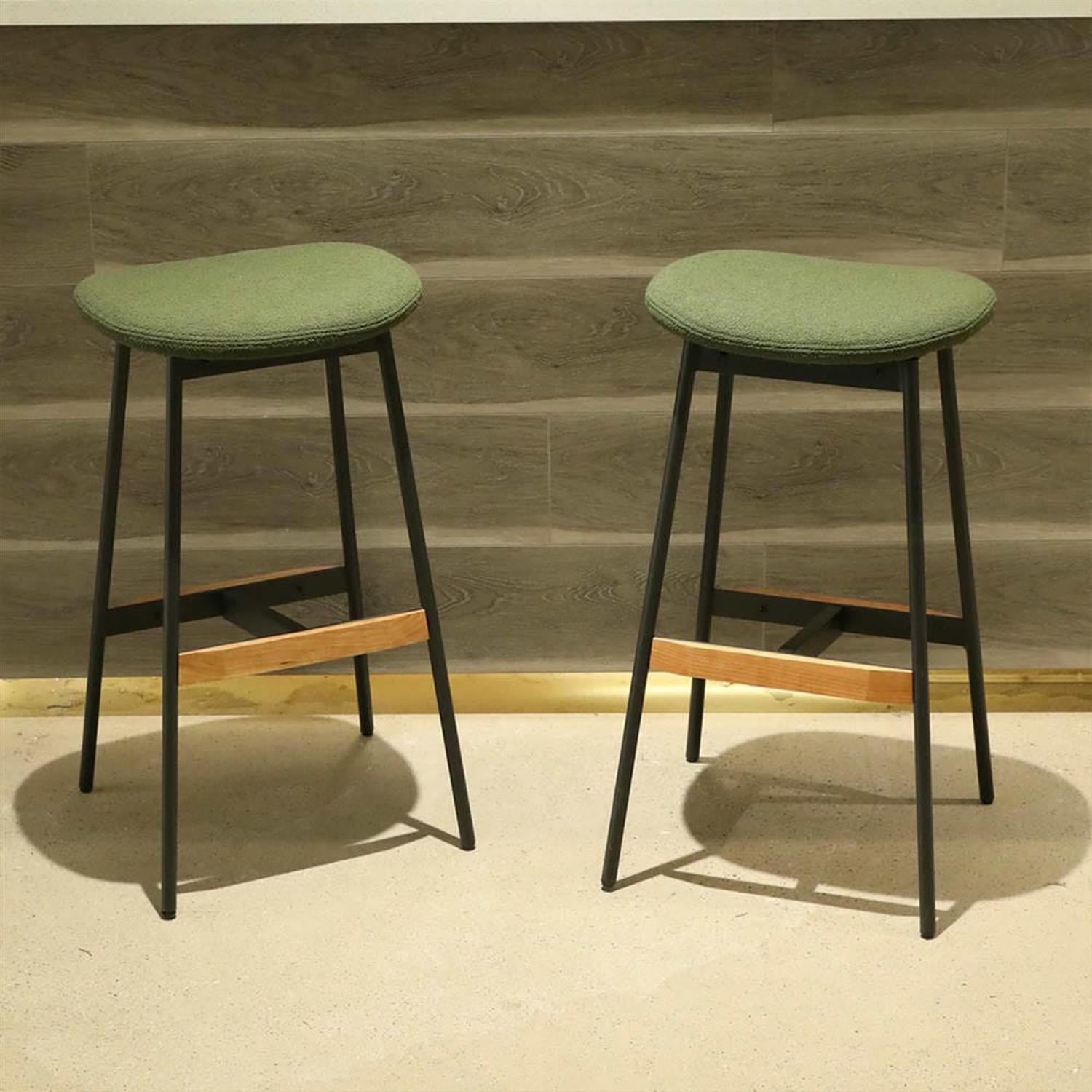 Demi Bonn 25" Counter Height Bar Stools Set of 2, Soft Fabric Upholstered Barstools, Kitchen Island Countertop Chairs for Dining Room, Green