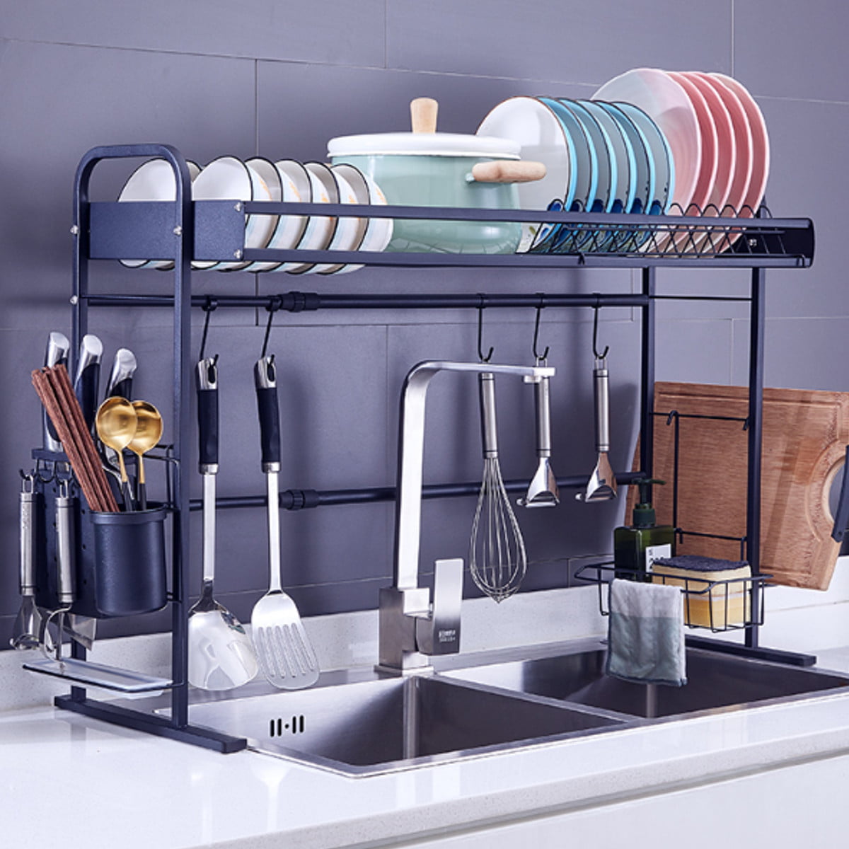 Expandable Over The Sink Dish Drying Rack，304 Stainless Steel Large Dish Drainers Shelf With