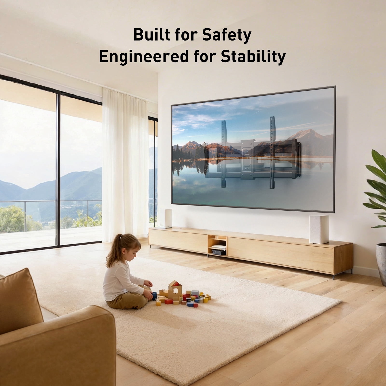MountFTV Full Motion TV Mount for 42-97" TVs, Max 800x400mm, Holds up to 165 lbs, Fits 16″/18″/24″ Wood Studs, TV Wall Mount Bracket with Dual Articulating Arms, Swivel, Tilt Extension
