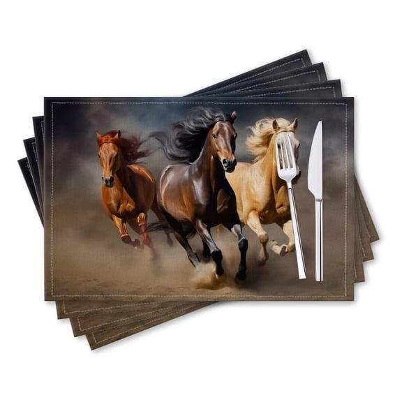 BaHomeck placemats Set of 4 rectangle Linen Cotton Placemats for Dining Table Washable Heat Resistant,18*12inch,Horses Of Different Colors Run On The Desert