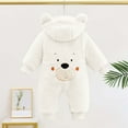 thumbnail image 4 of Jumpsuit White Onesie Baby Girl Long Sleeve Button down Hooded Jumpsuit with Bear Ears Warm Clothes for Baby Girl Boy Clothes 0-3 Months, 4 of 5