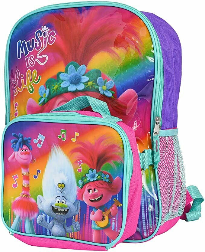 TROLLS WORLD TOUR PRINCESS POPPY 16" Backpack w/Optional Insulated Lunch Box NWT 