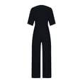 thumbnail image 6 of Gaecuw Womens Jumpsuits Casual Dressy Short Sleeve Puff Sleeve Overall V Neck Band Collar Solid Onesie One Piece Outfits Loose Baggy Long Pants Wide Leg Summer Romper Pull On Ankle Length Trousers, 6 of 7