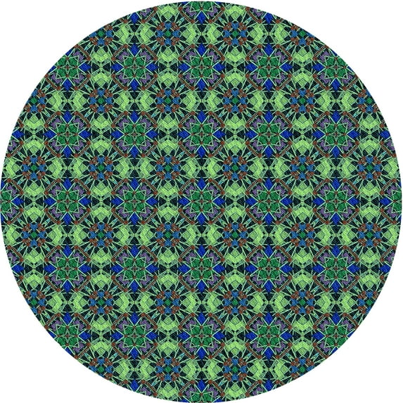 Ahgly Company Indoor Round Patterned Medium Sea Green Area Rugs, 8' Round