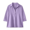 thumbnail image 3 of Cotton Linen Short Sleeve Shirt, Everyday Tshirts for Women Comfy Blouses Breathable Summer Short Sleeve Top Layered Look Top Womens Linen Shirts Collared Casual Blouses Bohemian Blouses, 3 of 6