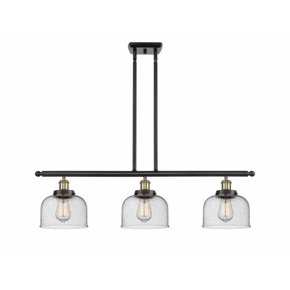 916-3I-BAB-G74 Innovations Lighting Bell - 3 Light Stem Hung Island In Industrial Style-11 Inches Tall and 36 Inches Wide-Black Antique Brass