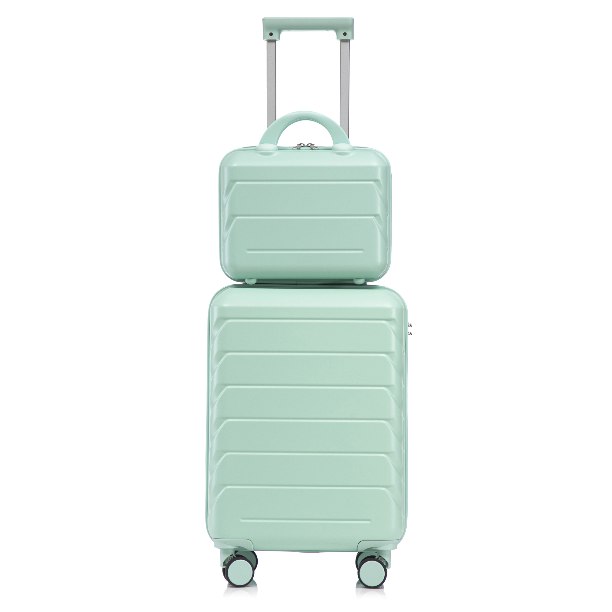 2 Piece in ABS Spinner Wheel Luggage Sets, Hardside Suitcase with Combination Lock,20 inch Carry On Luggage 14 inch Cosmetic Case