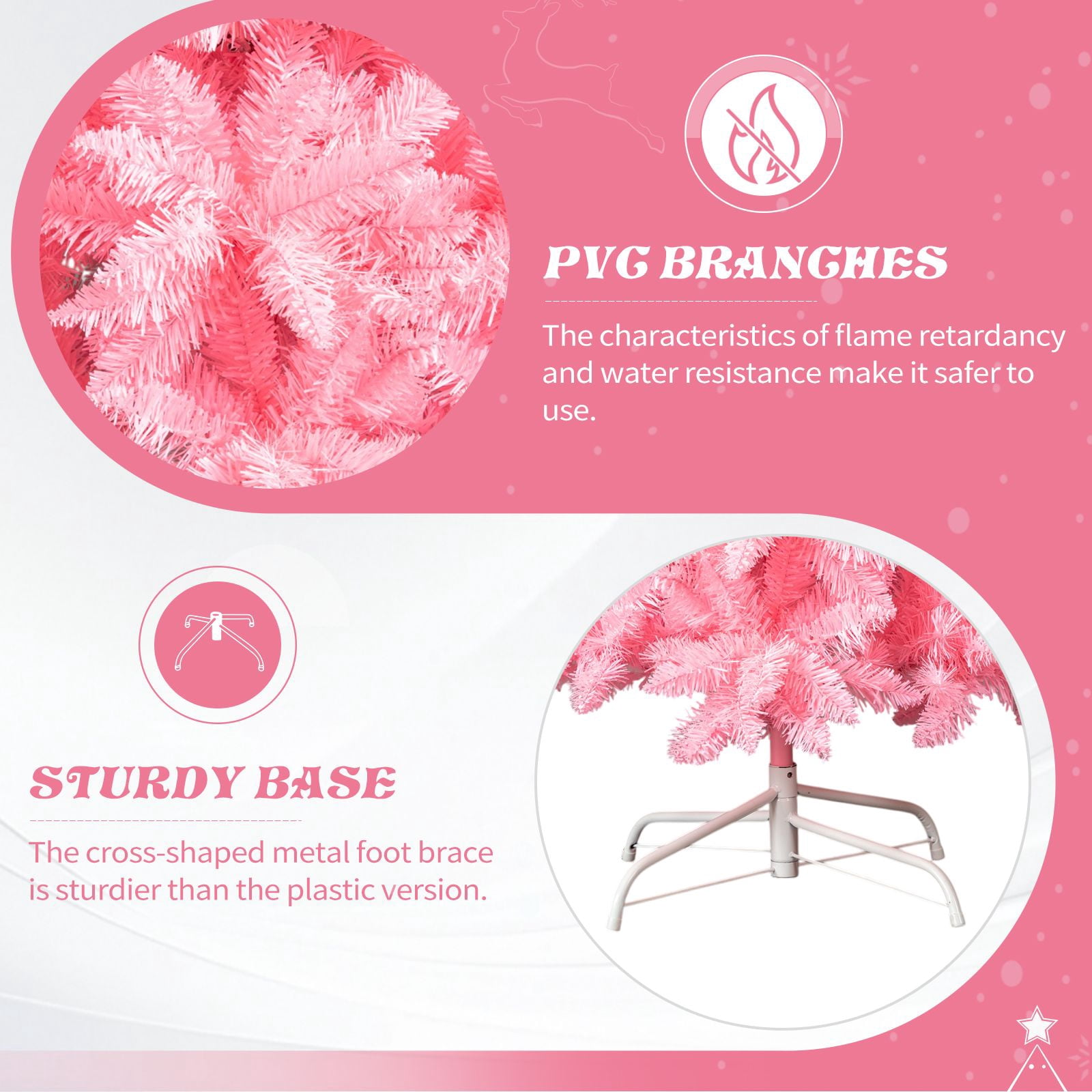 7.5 FT Hinged Christmas Tree, Artificial Pencil Christmas Tree, Unlit Artificial Christmas Pine Tree with 1075 Branch Tips and Sturdy Stand, Pink