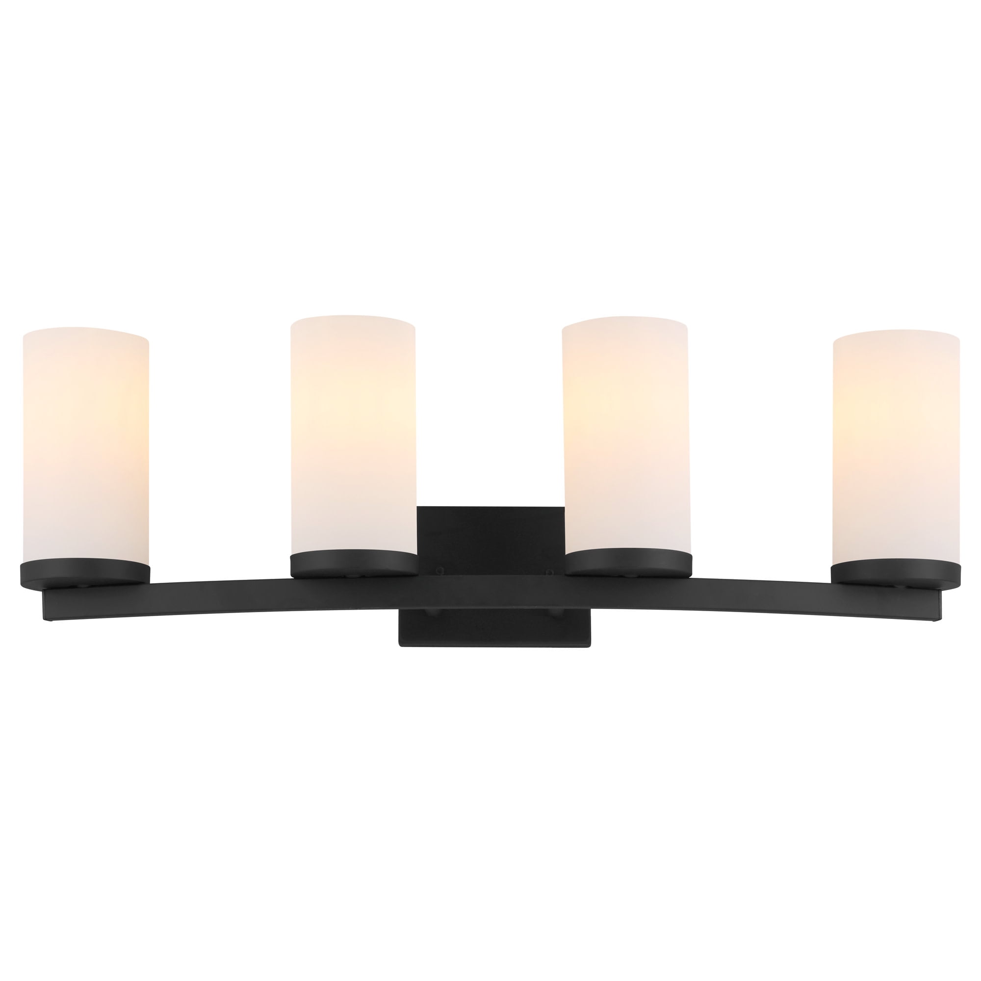Breckham 4-Light Vanity Light in Black, 30.0 in Curved Bar with Frosted Glass