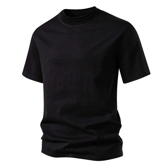 Fznquz Cotton Men's T-Shirts Basic Short Sleeve Black T-Shirt Casual Plain Shirt L