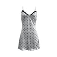 thumbnail image 5 of Helii Women Cherry Print Lace V Neck Nightgown Slim Fit Adjustable Spaghetti Strap Short Sleep Dress Breathable Ice Silk Pajamas Summer Homewear Cute Ruffle Hem Casual Nightgown Sleepwear for Women, 5 of 5
