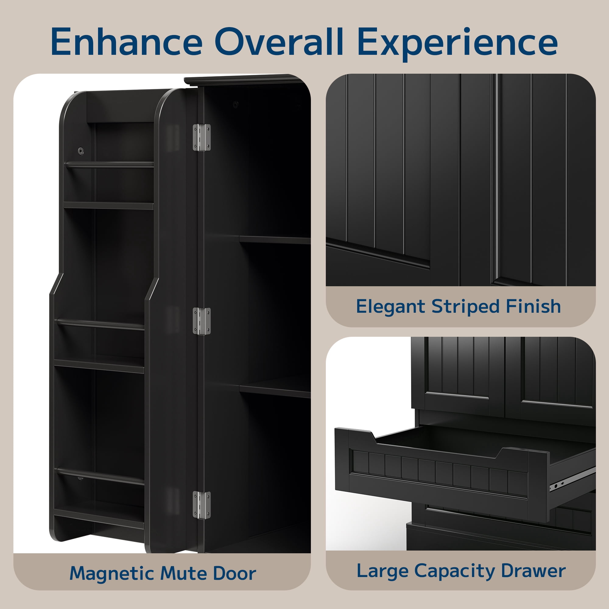 Pantry Storage Cabinet with 2 Drawers，Asofer 47" Kitchen Small Food Pantry Cabinet for Dining Room, Black