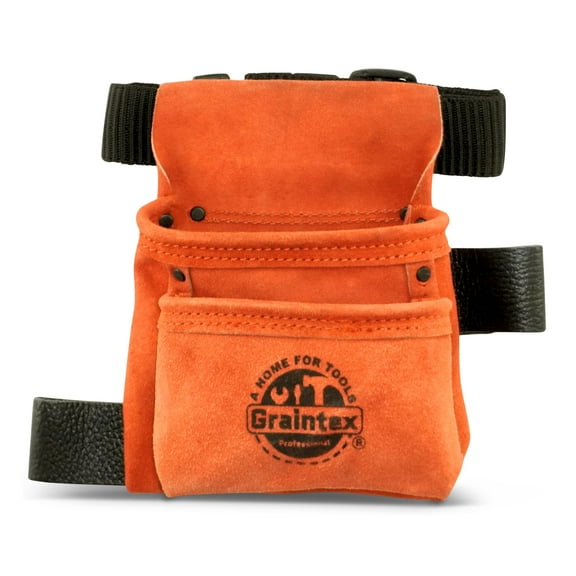 Graintex SS2526 2 Pocket Children Tool Pouch Orange Color Suede Leather with Belt
