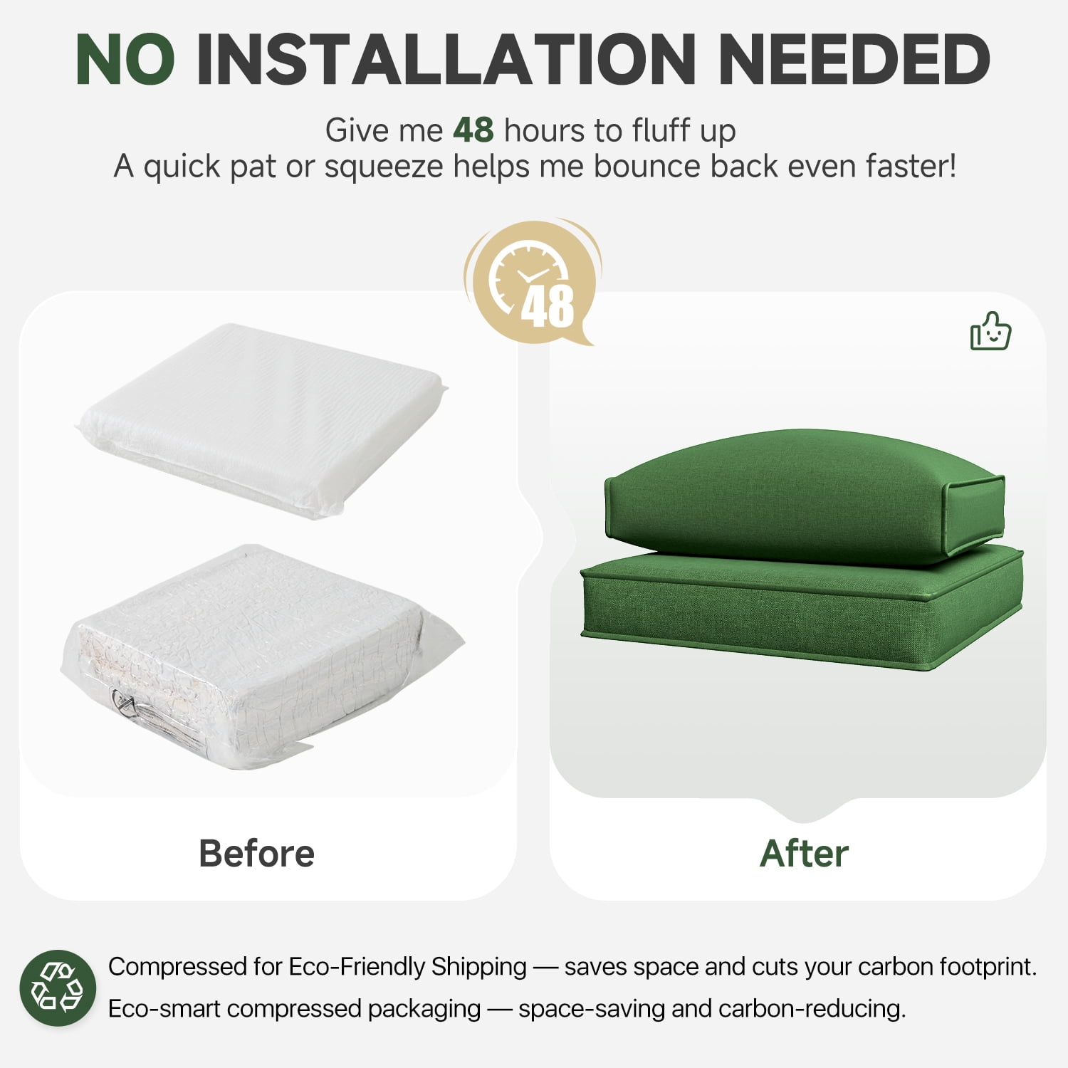 BaPiPro 4-Person Dark Green Outdoor Sectional Sofa Cushions, Waterproof Polyester Patio Cushions with High-Density Sponge, No Assembly Required, for Backyard, Balcony, Deck, Poolside