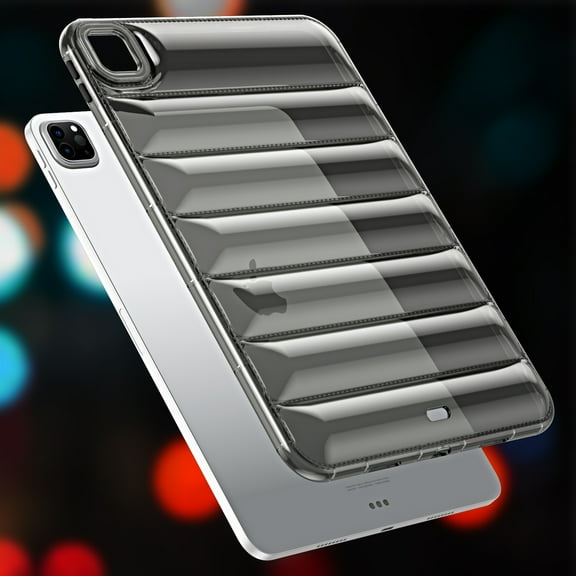 ELEHOLD Shockproof Clear Case for iPad Pro 12.9 inch 2018/2020/2021/2022,iPad Air13 2025/2024, Soft Clear Anti-Drop Cover Down Jacket Desigh Camera Protection Shockproof Case Cover, Gray