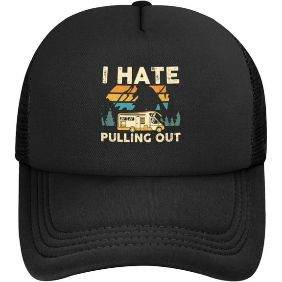 Camping I Hate Pulling Out Vintage Camper Trailer Trucker Hat Men Mesh Baseball Cap Gift Women Golf Dad Hat Black