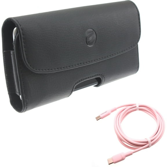 Pink 10ft Long Cable w Case Belt Clip for Samsung Galaxy S22 Ultra,S22 S21 Ultra,S21 S20 Ultra,S20 Plus - USB-C to Type-C PD Fast Charger Cord, Leather Holster Cover