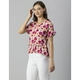 thumbnail image 3 of Moomaya Womens Printed Viscose Top, Ruffled, V-Neck, Elbow Sleeves Loose-Fit Summer Tops, 3 of 7