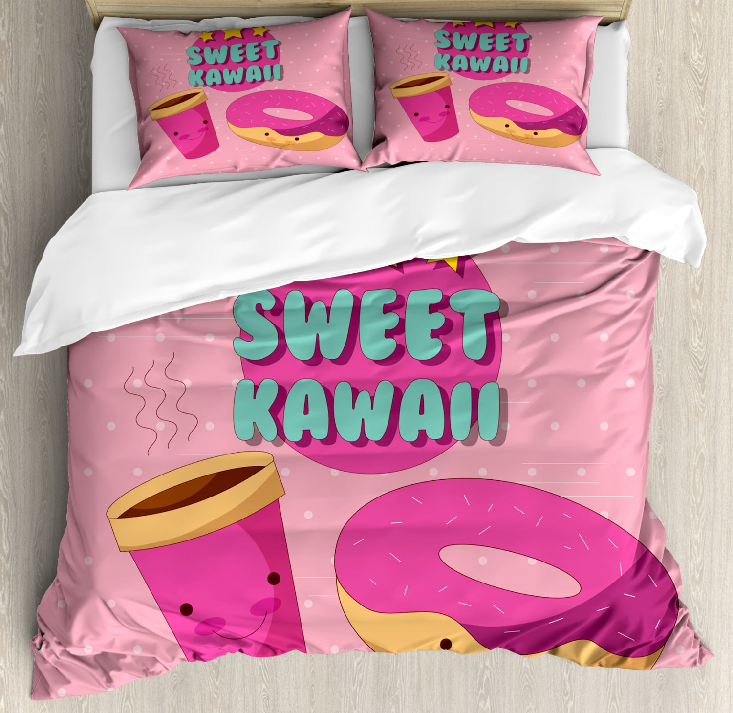 Anime Queen Size Duvet Cover Set Sweet, Donut Bedding Set