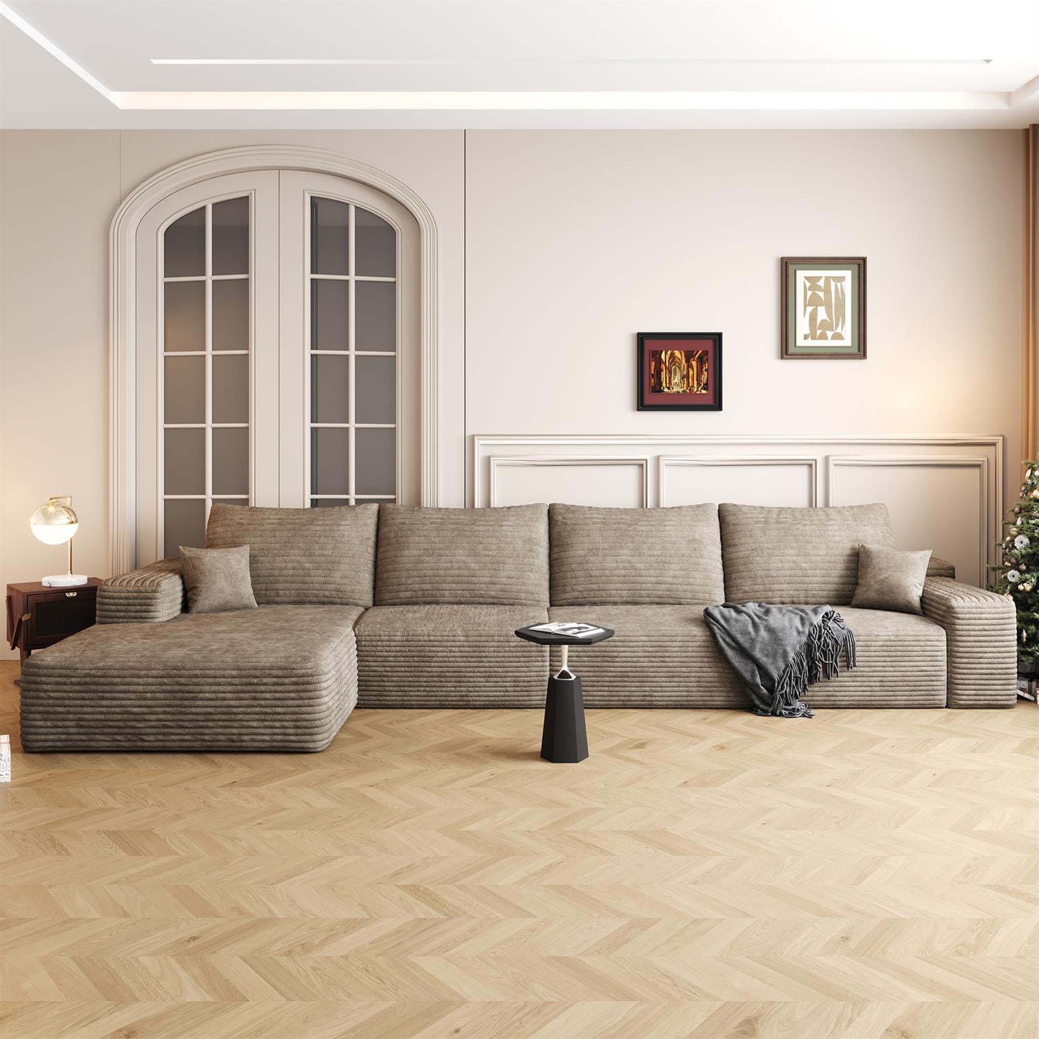 Demi Bonn 135" Modern L-Shape Cloud Sectional Couch with Chaise, Deep Seat, Cozy Upholstered Sofa for Living Room & Bedroom, No Assembly, Beige