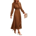 thumbnail image 1 of Vestido PRETTYGARDEN 2025 Midi con Mangas Largas Plisado Marrón Talla S, 1 of 8