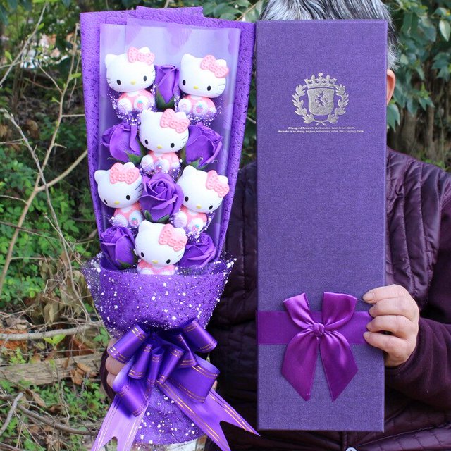 Ramo de flores de dibujos animados de Hello Cat para niños, peluche de mantequilla, lindo gatito rosa, Regina Lover's Day Leon, regalo de cumpleaños y Navidad zhangyuxiang unisex