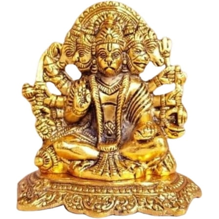 Metal Panchmukhi Hanuman Murti Handmade Religious Statue for Home & Office Temple Decor, Gold