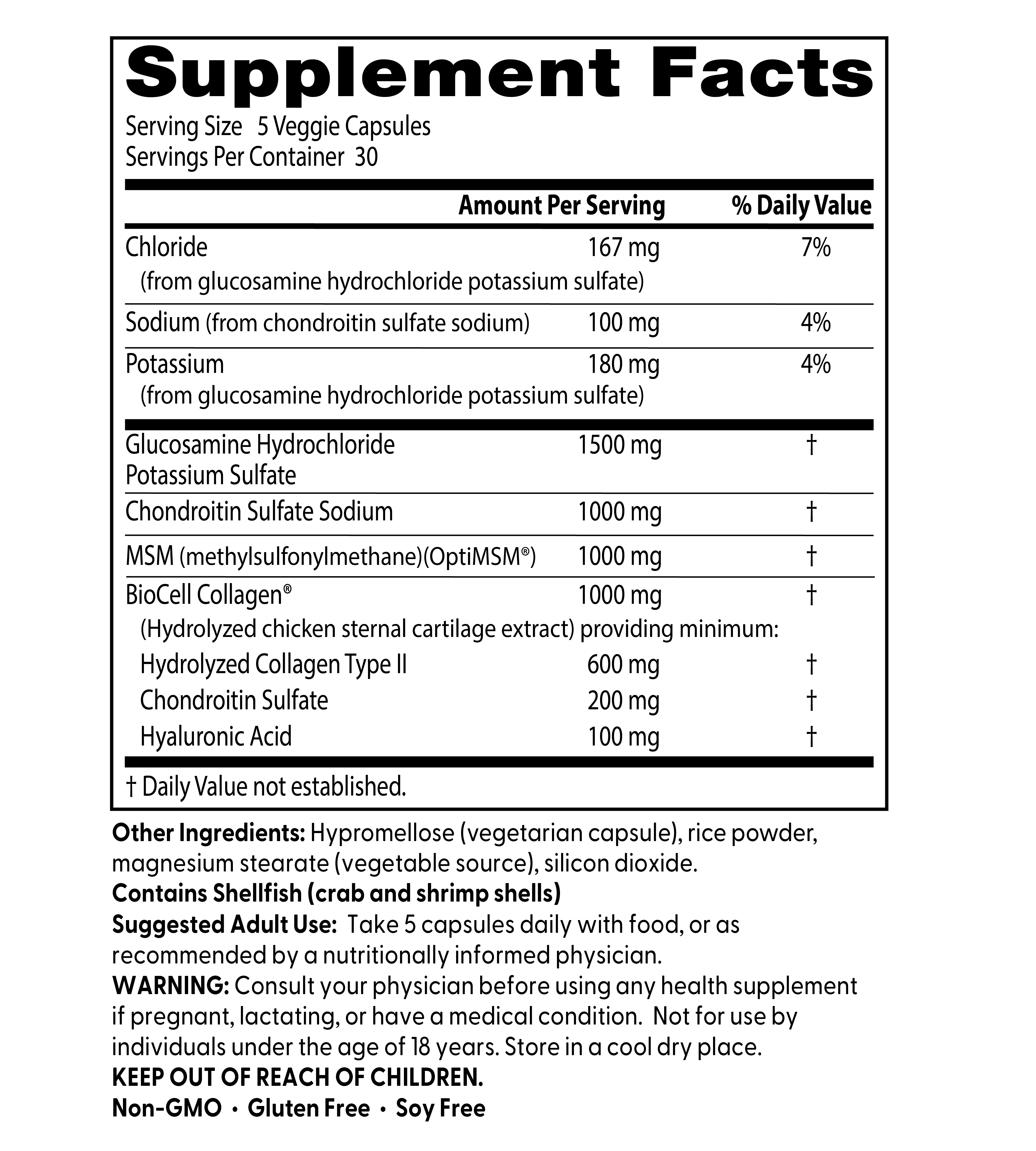 Doctor's Best Glucosamine Chondroitin MSM + Hyaluronic Acid with OptiMSM & BioCell Collagen Capsules, 150 Ct