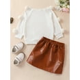 thumbnail image 3 of Biezeib Toddler Girls 2Pcs Fall Outfits Pom Long Sleeve Knit Tops + Leather Skirt Set Baby Clothes, 3 of 6