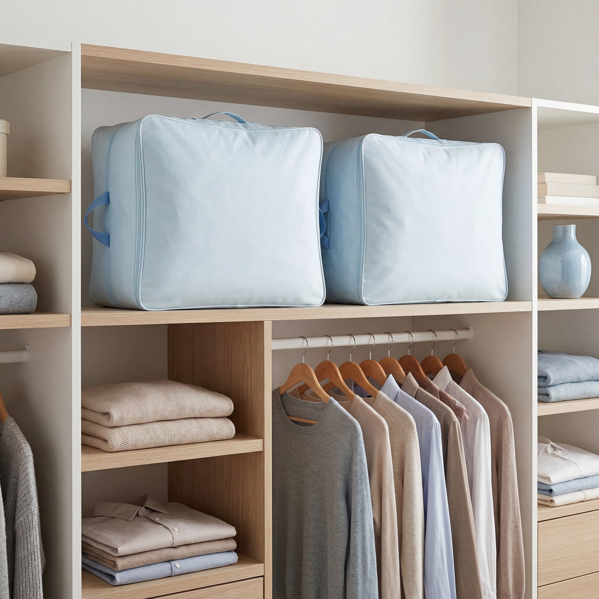 Unique Bargains Clothes Storage Bags for Organizing Bedroom Light Blue 23.6"x19.7"x15.7"