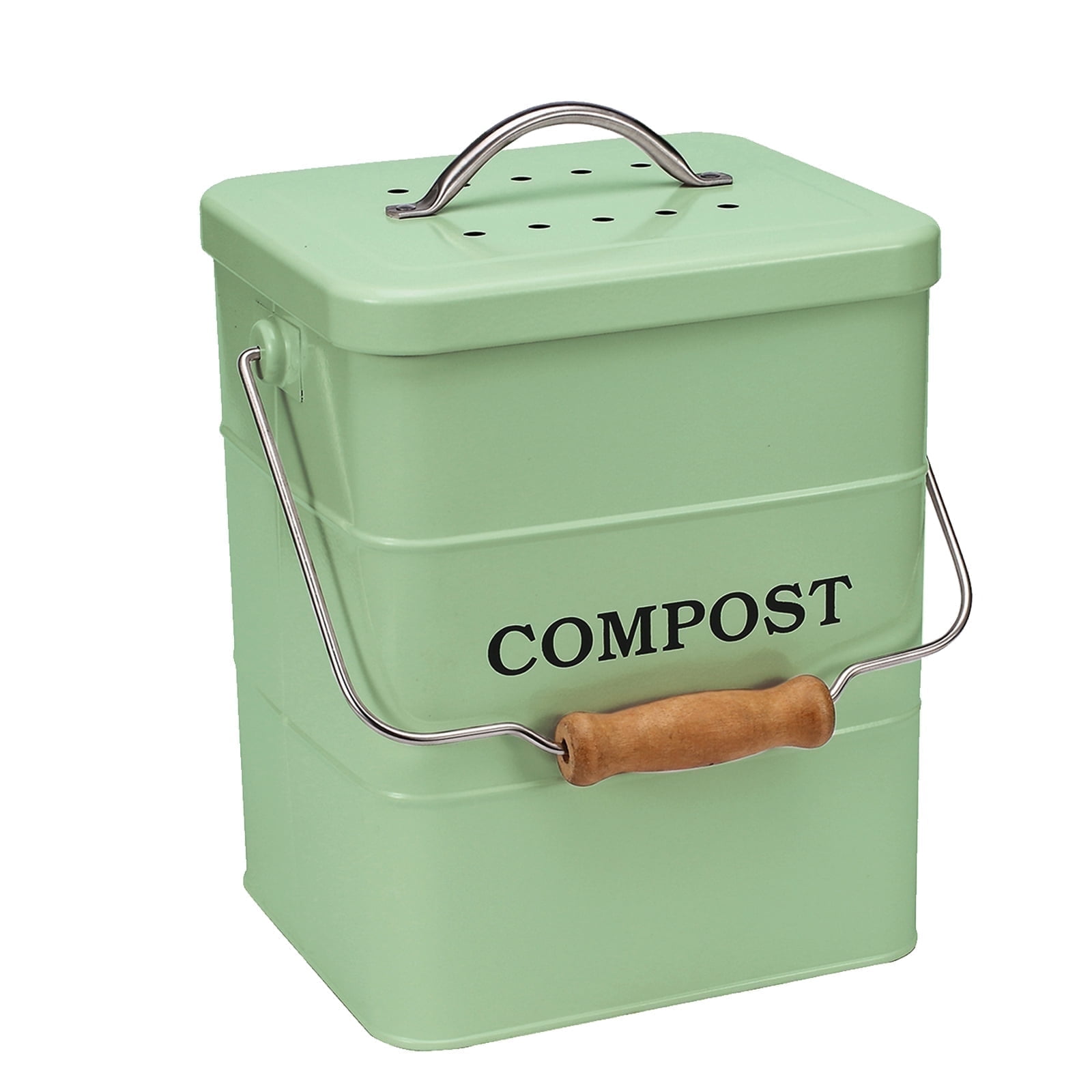 Pethiy 1 Gallon Compost Bucket for Kitchen, Countertop Indoor Compost Pail with Charcoal Filter for Odor-Free Food Scraps, Carbon Steel with Handles, Green