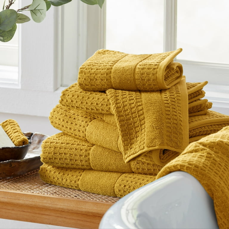 Market Place 100 Cotton Waffle Weave 4 Piece Bath Towel Set Mustard Yellow