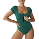 thumbnail image 1 of Traje de baño de una pieza para mujer Cremallera Sin espalda Manga corta Cuello en U Color puro Traje de baño de una pieza para natación de verano Playa Verde S, 1 of 6
