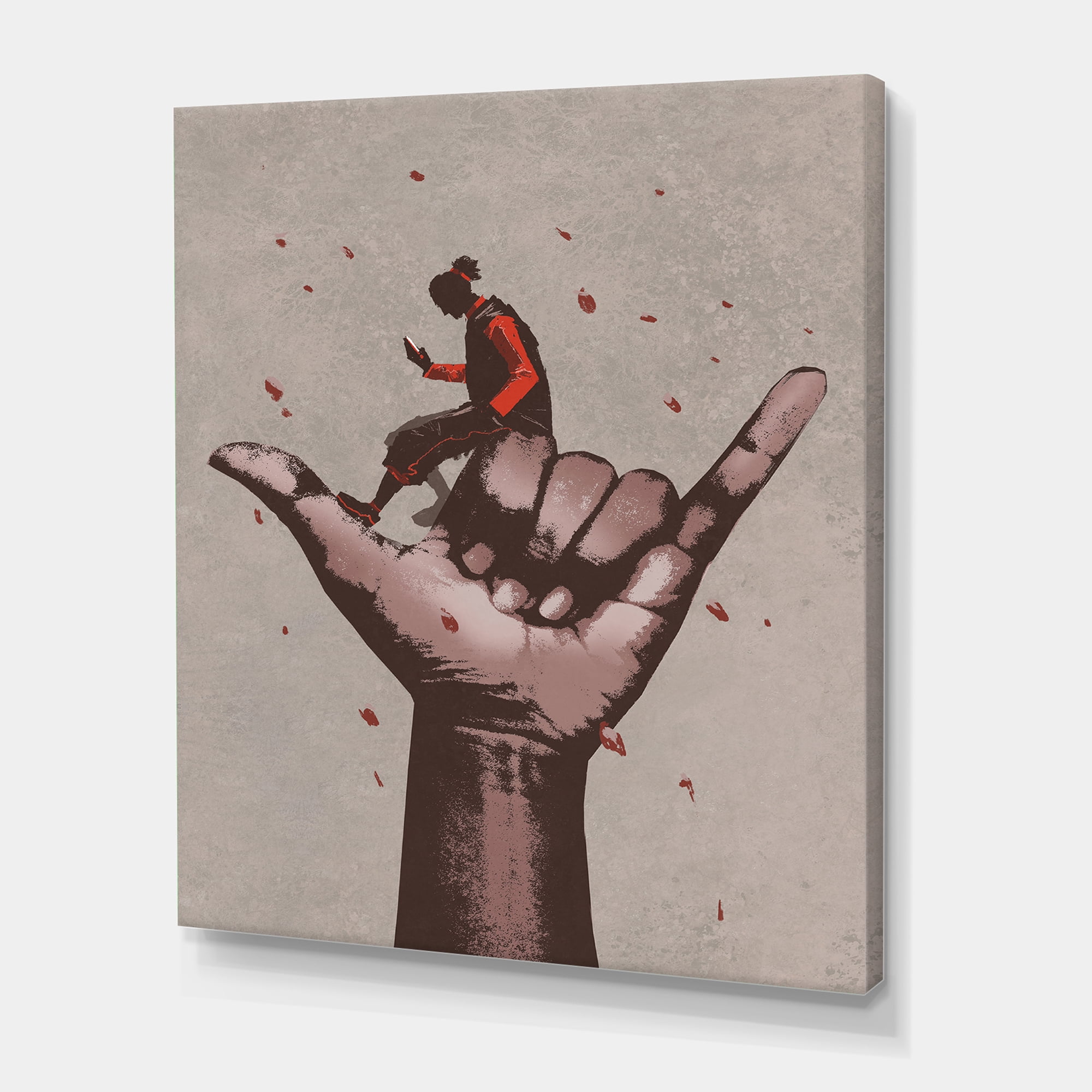 Designart ' Man Using Mobile Phone With Call Me Sign ' Modern Canvas Wall Art Print
