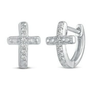 FIFTH AND FINE 1/30 Cttw Natural Diamond Cross Stud Earrings in 925 Sterling Silver