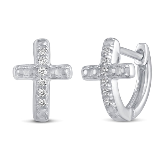1/30 Cttw Natural Diamond Cross Stud Earrings in 925 Sterling Silver