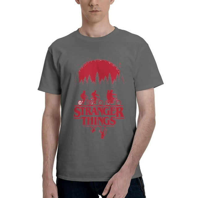 Stranger Things Group Shot Bike Ride Upside Down Silhouette Men's Basic Short Sleeve T-Shirt Deep Heather X-Large