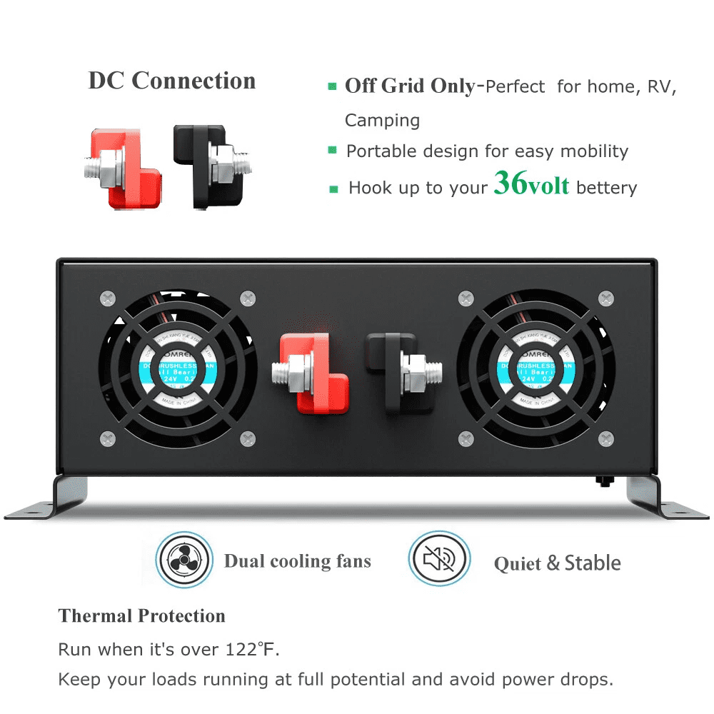 WZRELB 3000watt Pure Sine Wave Inverter 36V DC to 120V AC 60HZ with LED Display Wireless Remote Controller Car Inverter Generator (RBP300036VCRT)