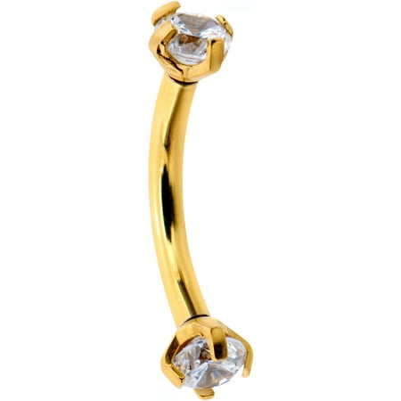 - Body Candy Gold PVD Steel Clear Accent Bling Bling Curved Eyebrow Ring 16 Gauge 5/16